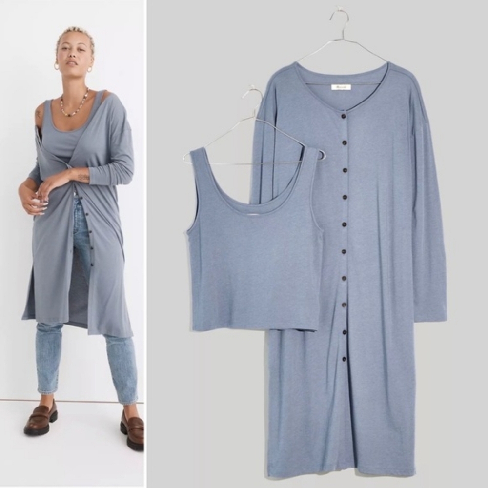 Madewell Duster Cardigan Twin Set Sunfaded Indigo Blue XSmall NWT